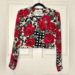 Vintage 90s Silk Floral Bolero Jacket Constance Saunders Richard Warren